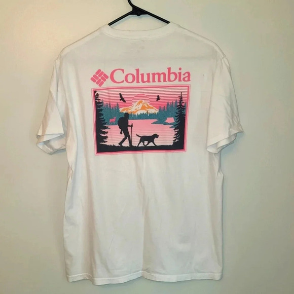 Columbia Other - *4/$20 TEE*COLUMBIA men's Large short sleeve hiking by lake sunset w/dog LOT-E